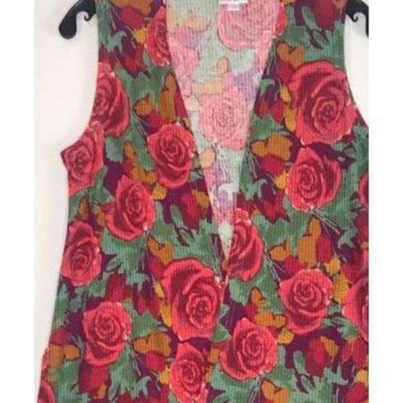New Womens Lularoe Joy Ribbed Rose Print  Kimono Flowy Sleeveless Duster - Sz XS - Picture 2 of 3